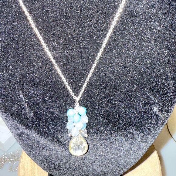 Elegant Silver Necklace with Blue and Clear Accents - Picture 3 of 3